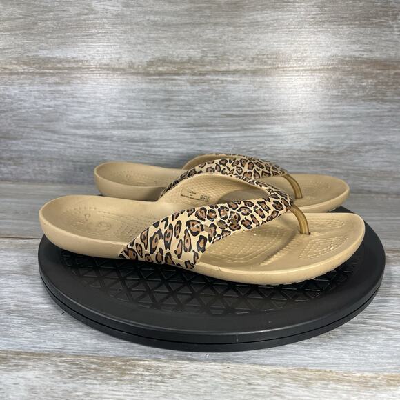 Crocs Women's Kadee Leopard Printed Flip Flop Sandals Size 9 - Picture 3 of 8